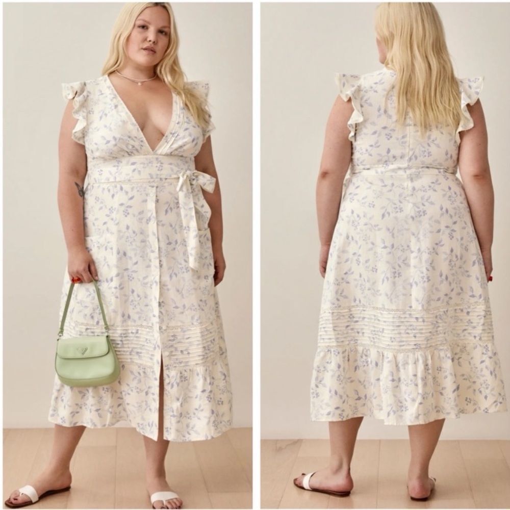 Reformation lili ruffle midi dress 20 - Picture 1 of 10